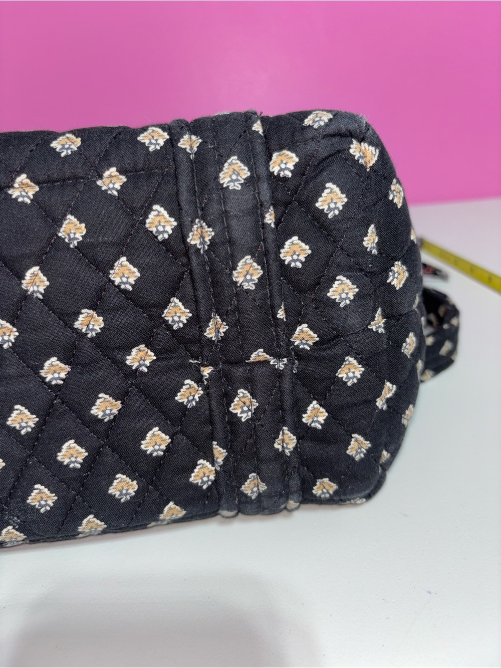 Vera Bradley Black Quilted Floral Tote Shoulder Bag Zip Top Cotton - Picture 8 of 11